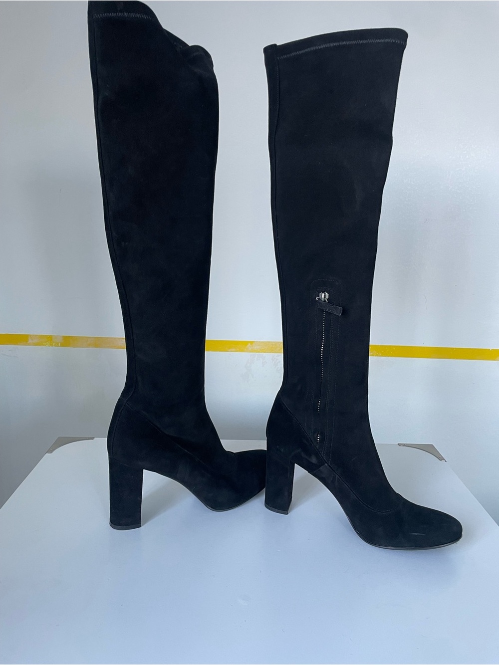 Barneys New York Black Suede Over-the-Knee Block Heel Boots